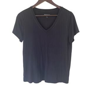 Quince Black V-Neck Short Sleeve Tee T-shirt - Large